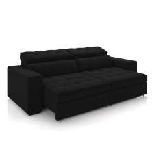 Sofá Decorativo Hugo 2 Lugares 208cm Reclinável e Retrátil Veludo Preto G45 - Gran Belo