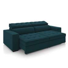 Sofá Decorativo Hugo 3 Lugares 246cm Reclinável e Retrátil Veludo Azul Marinho G45 - Gran Belo
