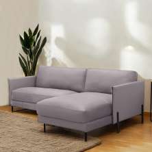 Sofá Decorativo Karine 3 Lugares Sala de estar 230cm com Chaise Pés em Aço Couro Avelã G88 - Gran Belo
