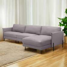 Sofá Decorativo Karine 6 Lugares Sala de estar 360cm com Chaise Pés em Aço Couro Avelã G88 - Gran Belo