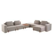 Sofá Decorativo Pierre 6 Módulos Linho Bege/Noce G66 - Gran Belo