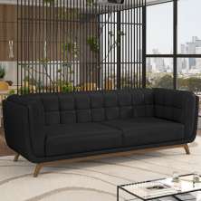 Sofá Decorativo Sala de Estar 180cm Rocket 2 Lugares Base Madeira PU Preto G45 - Gran Belo