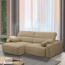 Sofá Decorativo Sala de Estar Ibiza 4 Lugares 280cm Reclinável e Retrátil Bouclê Bege G89 - Gran Belo