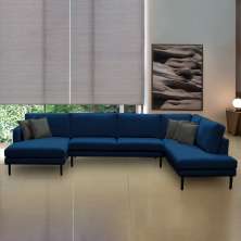 Sofá Decorativo Sala de Estar Osaka 310cm Modulado em U com Almofadas Pés em Madeira Linho Azul Marinho G89 - Gran Belo