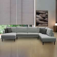 Sofá Decorativo Sala de Estar Osaka 400cm Modulado em U com Almofadas Pés em Madeira Linho Cinza G89 - Gran Belo