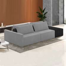 Sofá Ilha Modulado Milos 232cm Puff Lateral Cinza Preto Manchado Veludo/PU G33 - Gran Belo