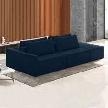 Sofá Ilha Modulado Milos 232cm Puff Lateral Veludo Azul Marinho G33 - Gran Belo