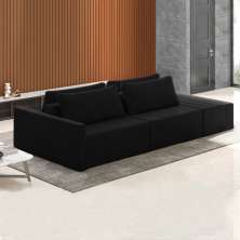 Sofá Ilha Modulado Milos 252cm Puff Lateral Veludo Preto G33 - Gran Belo