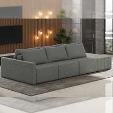 Sofá Ilha Modulado Milos 312cm Puff Lateral Linho Cinza Escuro G33 - Gran Belo