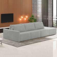 Sofá Ilha Modulado Milos 312cm Puff Lateral Veludo Cinza G33 - Gran Belo