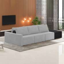 Sofá Ilha Modulado Milos 342cm Puff Lateral Cinza Preto Manchado Veludo/PU G33 - Gran Belo