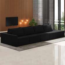 Sofá Ilha Modulado Milos 432cm Puff Lateral Veludo Preto G33 - Gran Belo