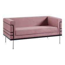 Sofá Jeanneret-Gris 2 Lugares Base de Aço Preto Veludo Rosa G17 - Gran Belo