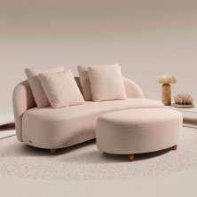 Sofá Living Sala de Estar Rocca 212cm com Puff Pés Madeira Linho Rústico Nude G92 - Gran Belo