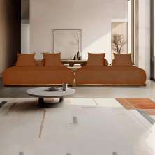 Sofá Modulado 6 Lugares com Almofadas Soltas Pés Madeira Maciça 440cm Homer Bouclê Terracota G63 - Gran Belo