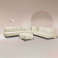 Sofá Modulado Sala de Estar 455cm Marino de Canto Pés de Ferro com Almofadas Linho Off White G92 - Gran Belo