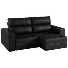 Sofá Retrátil 284cm Nero Couro Preto G52 - Gran Belo