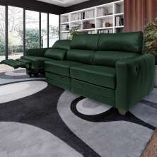 Sofá Sala de Cinema Elétrico Maldivas Reclinável Retrátil 4 Lugares 281cm Couro Verde Brilho G40 - Gran Belo
