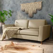 Sofá Sala de Estar Living 3 Lugares 200cm Presley Pés Madeira Couro Bege G52 - Gran Belo