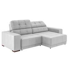 Sofá Sala de Estar Retrátil e Reclinável 4 Lugares Lisboa 250cm Couro Branco G58 - Gran Belo