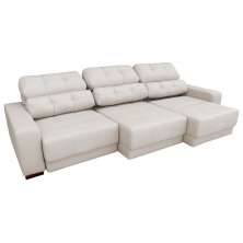 Sofá Sala de Estar Retrátil e Reclinável 5 Lugares Lisboa 320cm Couro Off White G58 - Gran Belo