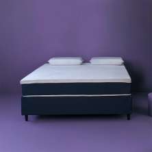 Cama Box Queen com Colchão Mola Ensacada Guldi Macio e 2 Travesseiros Guldi Nasa Viscoelástico Azul e Branco