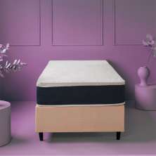Cama Box Solteiro King com Colchão Mola Ensacada Macio Guldi Natural e Azul