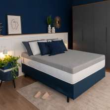 Cama Box Viúva Azul com Colchão Guldi Dream Mola Ensacada (30x128x188) Cinza e Branco