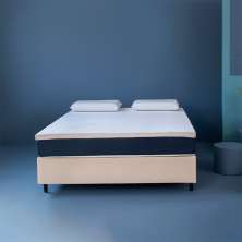 Cama Box Viúva com Colchão Mola Ensacada Guldi Firme e 2 Travesseiros Guldi Nasa Viscoelástico Natural, Azul e Branco