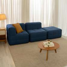 Sofá Guldi Popup com Módulo Canto Central e Puff Linho Azul