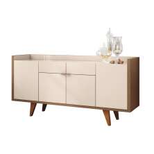 Aparador Buffet Sala Melodia Com Pés Madeira Maciça Off White/Castanho