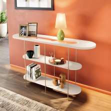 Aparador Decorativo Sala de Estar Infinity Tampo em Vidro e Pés em Aço Off White G26 - Hb Móveis