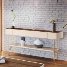 Aparador Decorativo Vivant MDP/MDF Pés de Aço Off White/Castanho G26 - HB Móveis