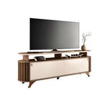 Bancada Decorativa Alba 1.8 para TV até 70 Polegadas Ripada Castanho/Off White G26 - Hb Móveis