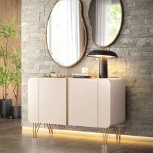 Buffet Benvenuto MDP/MDF Decorativo Sala de Estar com Pés em Aço Off White G26 - Hb Móveis
