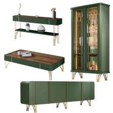 Conjunto 1 Cristaleira 1 Buffet 1 Aparador e 1 Mesa de Centro Évora/Saluti/Cadenza/Vivant Verde/Castanho G26 - HB Móveis