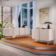 Conjunto Buffets Sala de Estar Benvenuto/Saluti MDP/MDF Pés em Aço Off White G26 - HB Móveis