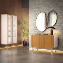 Conjunto Decorativo 1 Cristaleira e 1 Buffet Évora/Benvenuto Off White/Cinamomo G26 - HB Móveis