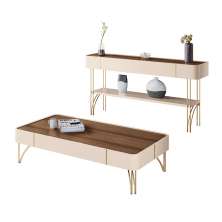 Conjunto Decorativo Aparador MDP/MDF e Mesa de Centro Vivant/Cadenza Off White/Castanho G26 - HB Móveis