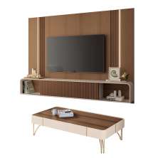 Conjunto Home Suspenso c/LED e Mesa de Centro Empire/Cadenza MDF/MDP Off White/Castanho G26 - HB Móveis