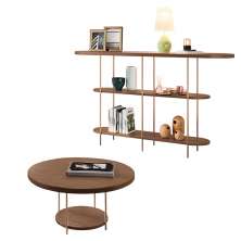 Conjunto Mesa Centro Sky Tampo MDF Aparador Inifnity Pés em Aço Castanho G26 - Hb Móveis