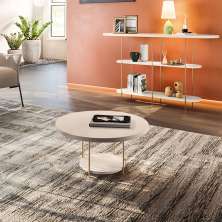 Conjunto Mesa Centro Sky Tampo MDF e Aparador Inifnity com Pés em Aço Off White G26 - Hb Móveis