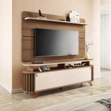 Conjunto Painel Curv para TV até 70 Polegadas e Bancada Alba Castanho/Off White G26 - Hb Móveis