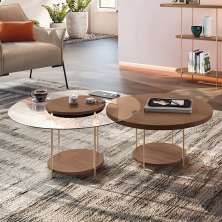 Conjunto Sky 2 Mesas Centro Tampo MDF/Vidro com Pés em Aço Castanho G26 - Hb Móveis