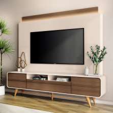 Estante Painel de TV 85 Pol 220cm Nobre Castanho/Off White - HB Móveis