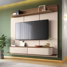 Home Painel Galax Suspenso para TV até 70 Polegadas com Off White/Castanho G26 - Hb Móveis