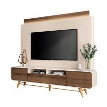 Home Theater Nobre TV até 85 Polegadas com LED Off White/Castanho G26 - Hb Móveis