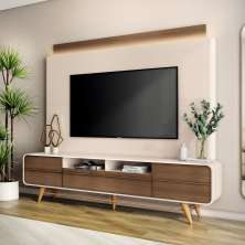 Home Theater Nobre com LED TV até 85 Polegadas em Off White/Castanho G26 - Hb Móveis
