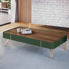 Mesa de Centro Cadenza em MDP/MDF com Pés em Aço Verde Pistache/Castanho G26 - Hb Móveis