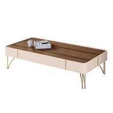 Mesa de Centro Decorativa Cadenza Pés de Aço MDP/MDF Off White/Castanho G26 - HB Móveis